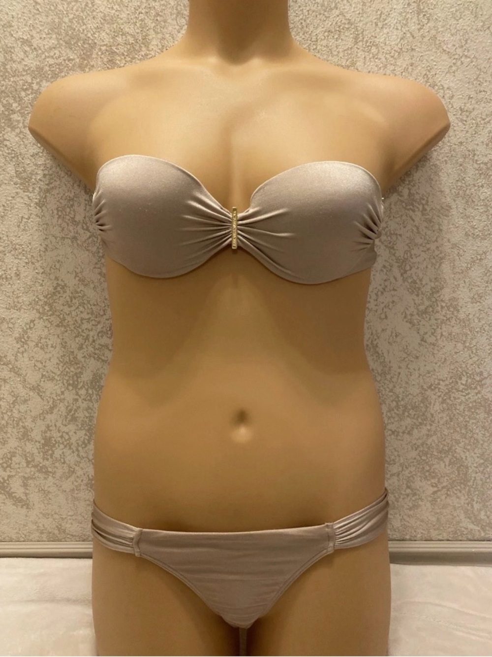 Victoria's Secret Metallic Champagne Bandeau Bikini Set